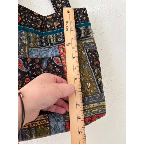 Handcrafted Boho Patchwork Tote Bag With Floral & Paisley Patterns Beaded Trim - Picture 5 of 14